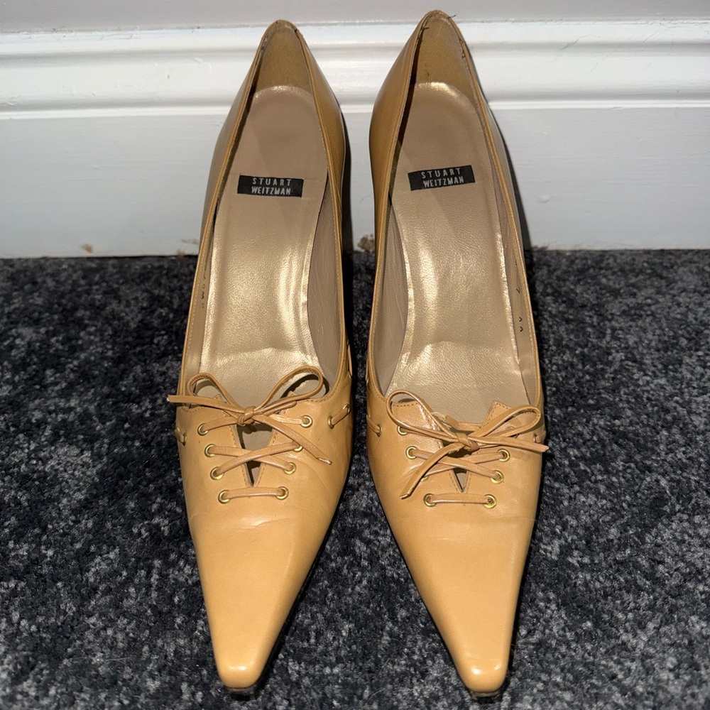 Stuart Weitzman Beige Lace-Up Heels